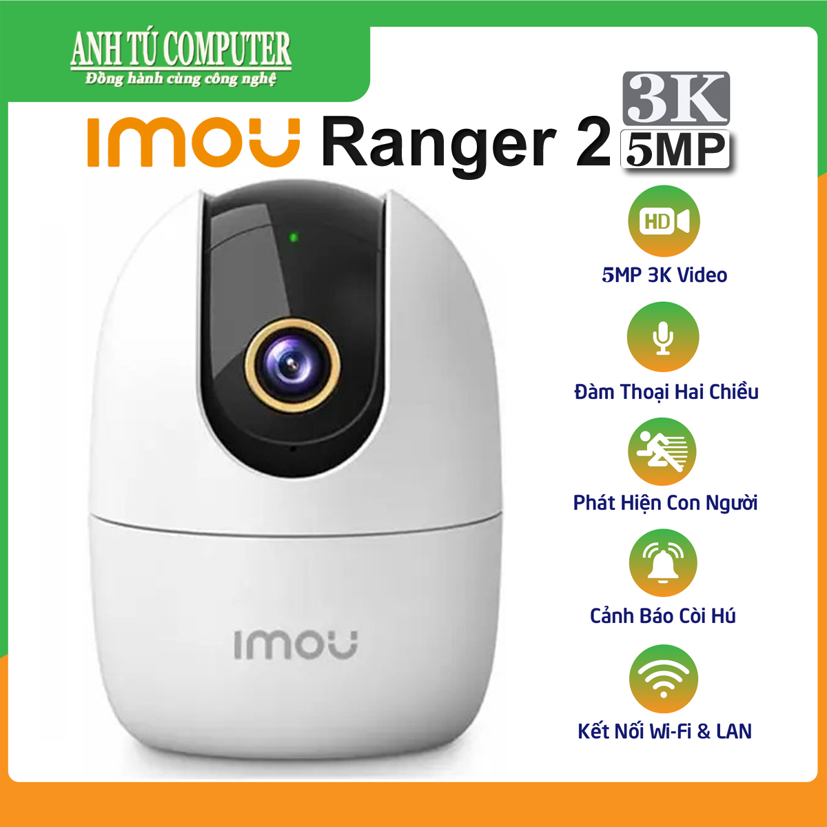 Camera WiFi quay quét Imou Ranger 2 5MP 3K A52P hàng chính hãng