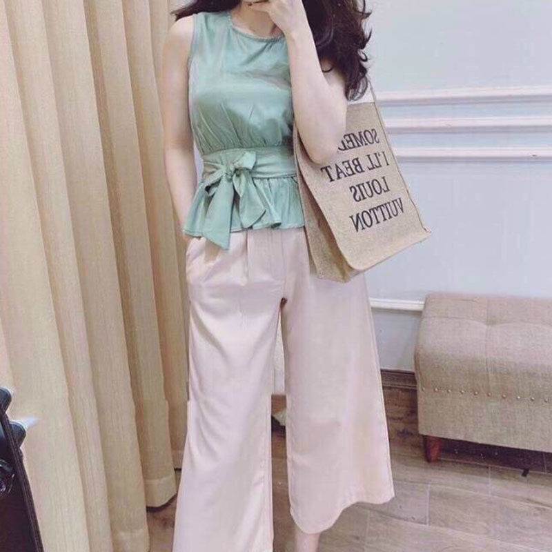 Set 2 Món: Áo Cột Nơ Eo & Quần Ống Rộng - Hậu Nguyễn Store
