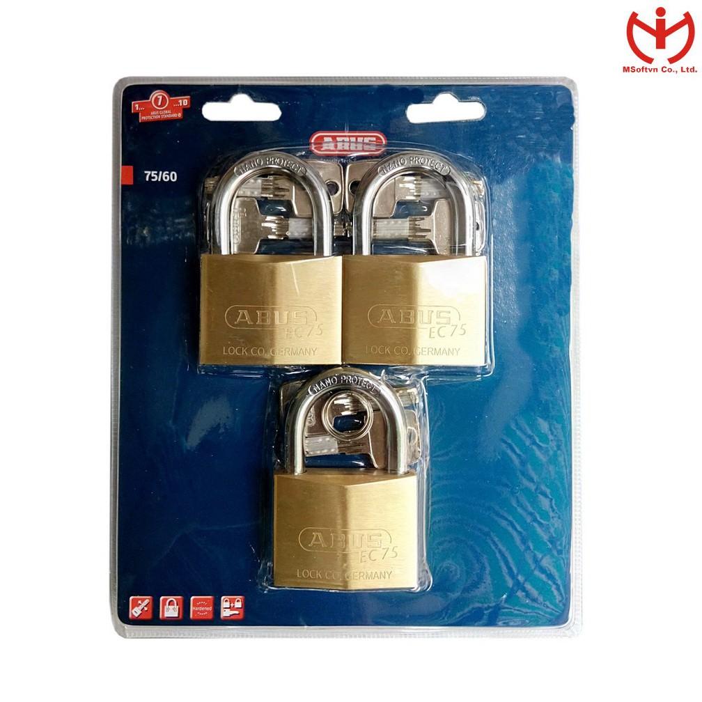 Bộ 3 ổ khóa ABUS 75/60 MK3 Thân đồng 60mm chìa chủ - MSOFT