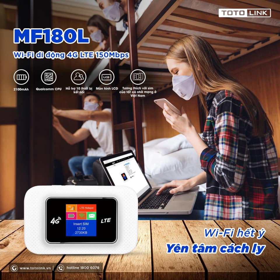 Thiết bị đầu cuối di động TOTOLINK MF180L - Wi-Fi di động 4G LTE 150Mbps- Hàng Chính Hãng