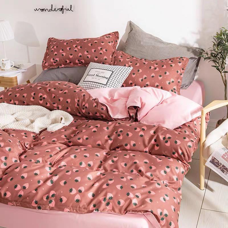 Chăn Ga Gối Đệm -Sét Chăn Ga Gối Dâu PolyCotton Punpu3051