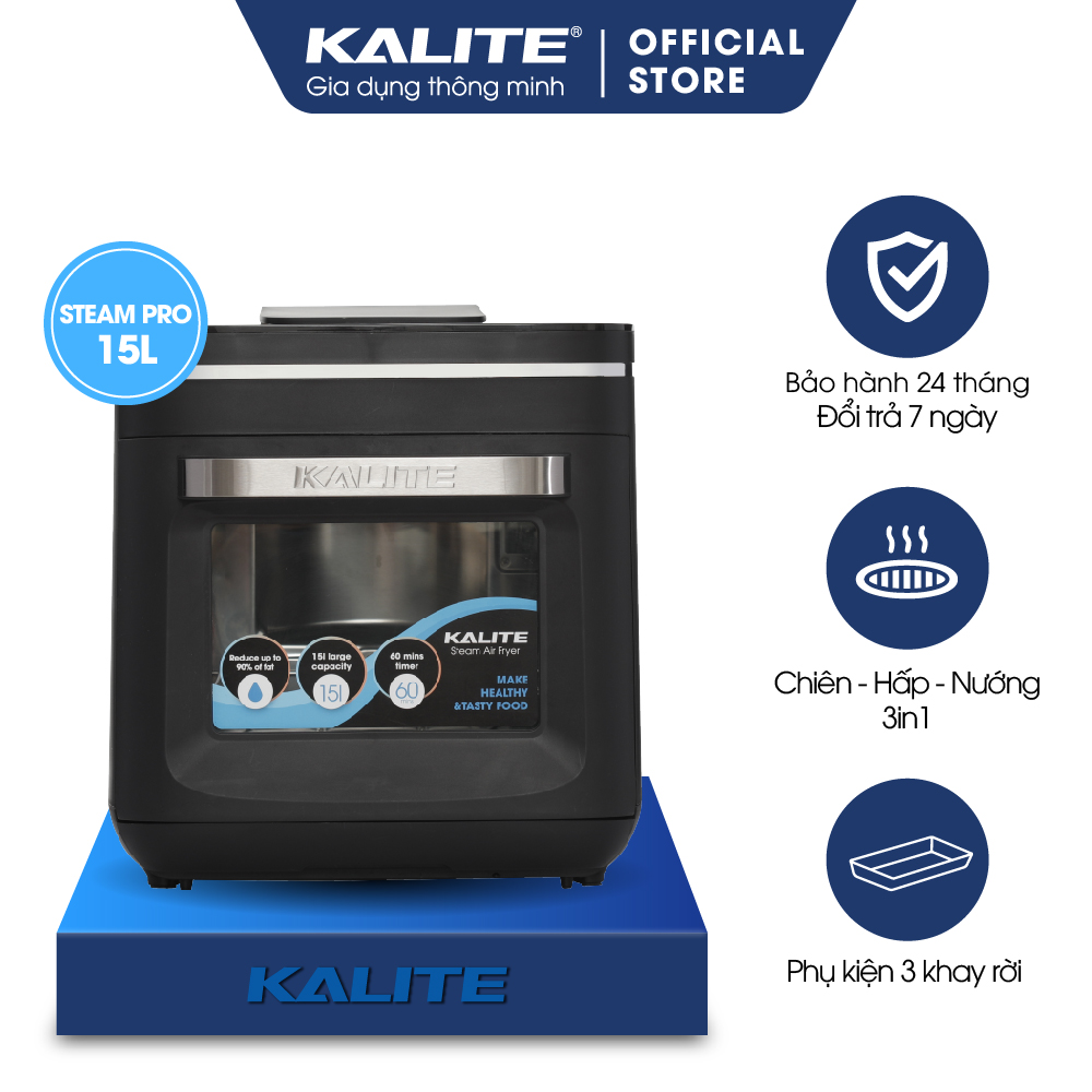 Nồi chiên không dầu hơi nước Kalite Steam X, công suất 1700W, dung tích 15L, bảng điều khiển điện tử, công nghệ chiên mới bằng hơi nước siêu nhiệt kết hợp Rapid Air, hàng chính hãng