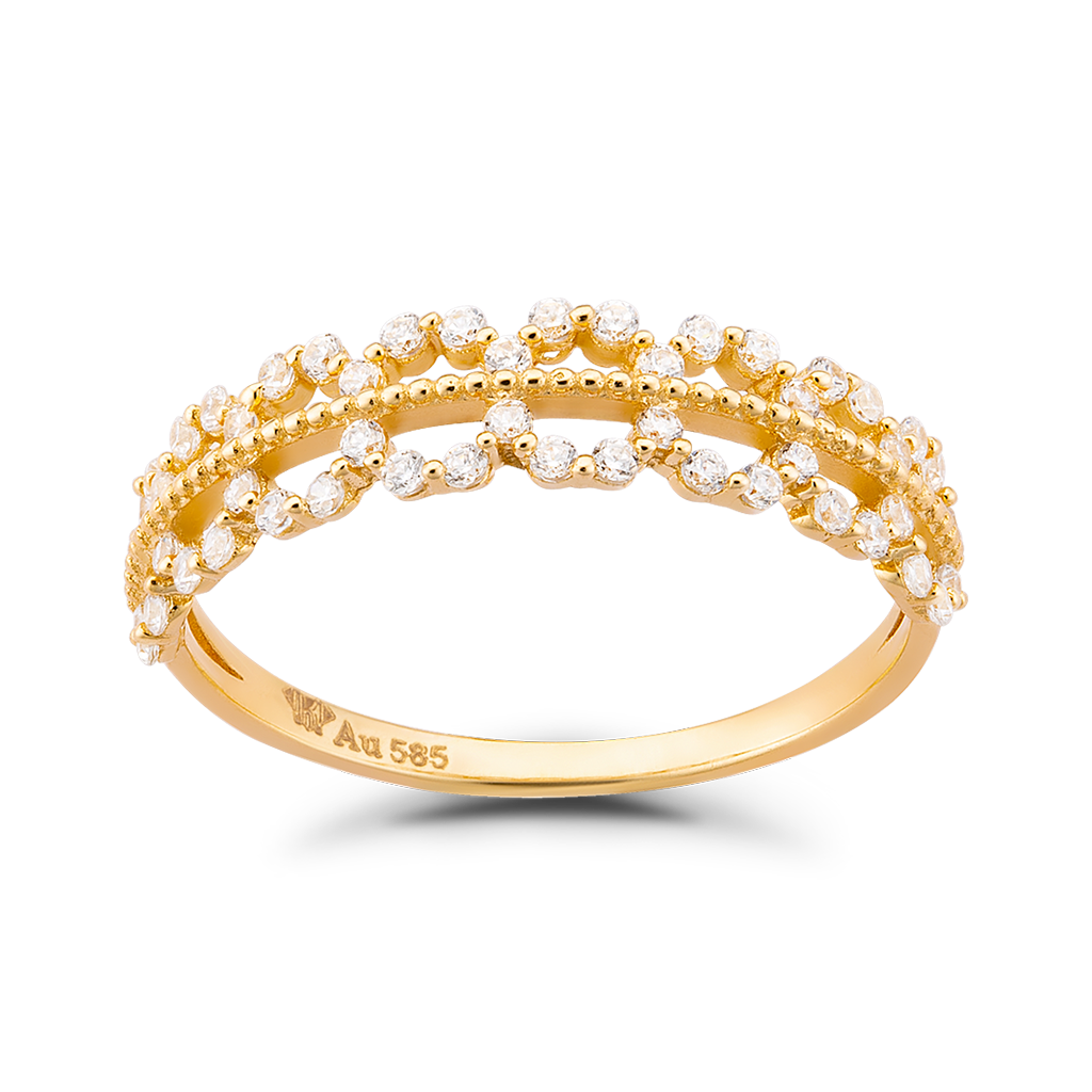 Nhẫn Nữ Vàng 14K Họa Tiết Độc Đáo Đính Đá CZ Cao Cấp Lấp Lánh NLF417 Huy Thanh Jewelry