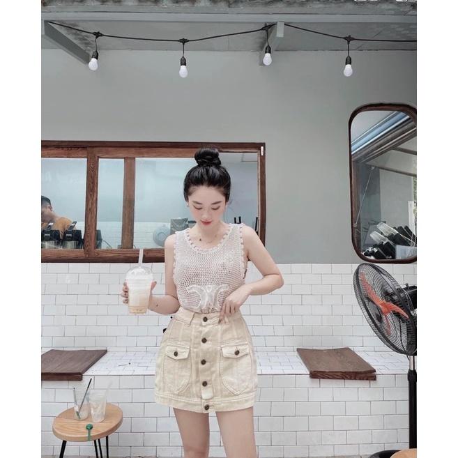 Áo len sát nách lưới ô chữ X quảng châu
