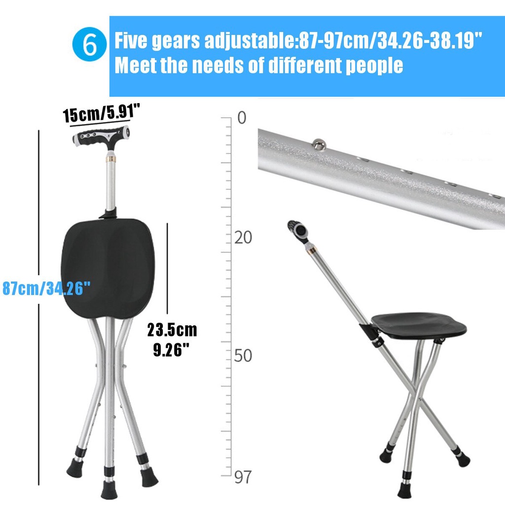 Cao cấp - Gậy chống tay có ghế ngồi cho người lớn tuổi nghỉ ngơi khi mệt mỏi Comfort Crutches đa năng CE/RoHs