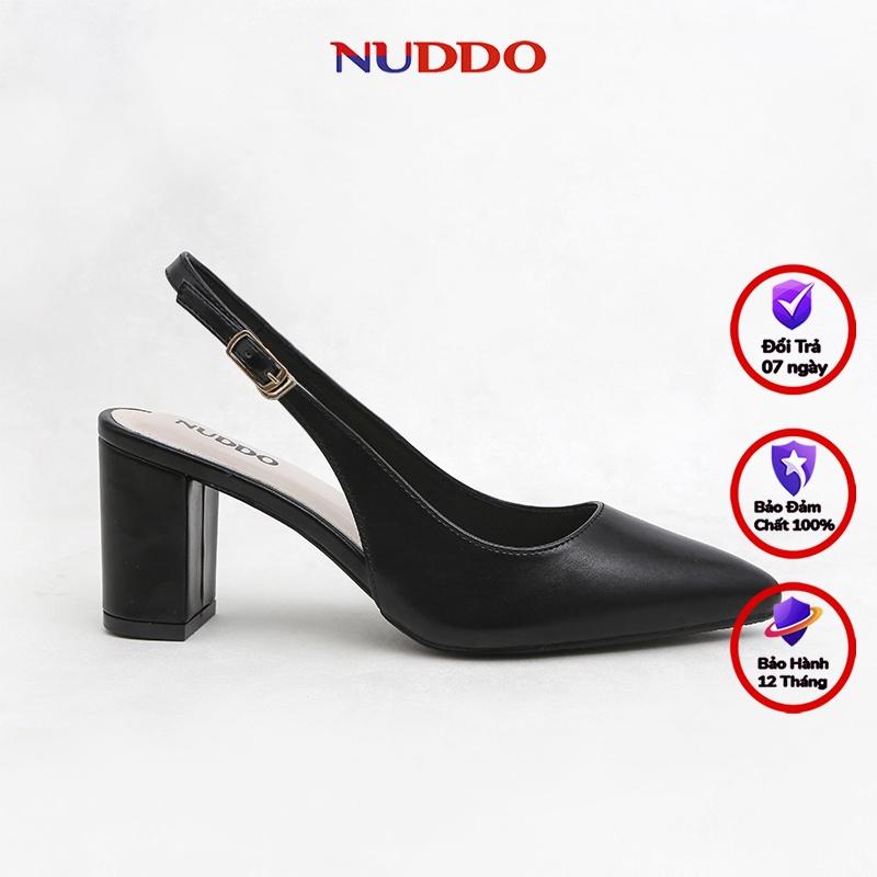 Giày slingback cao gót nữ Nuddo cao cấp gót vuông mũi nhọn 7p da mềm fom dáng chuẩn