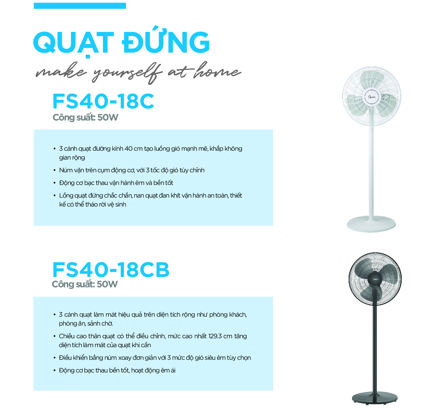 Quạt Đứng, Quạt Cây 3 Cánh Midea FS40-18C (Quạt Điện Hàng Chính Hãng, Công Suất 50W, Chỉnh Gió 3 Tốc Độ)