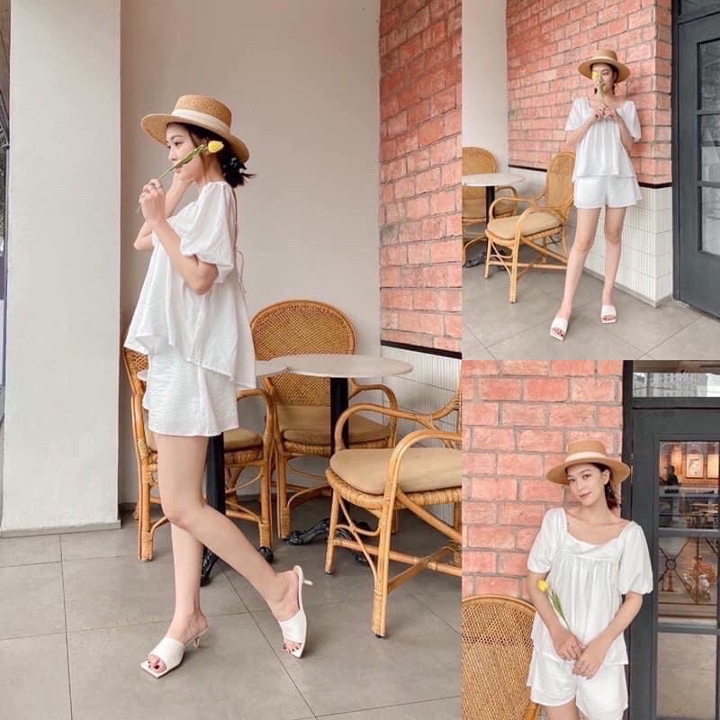 Sét áo đũi babydoll và quần sooc trắng siêu đẹp