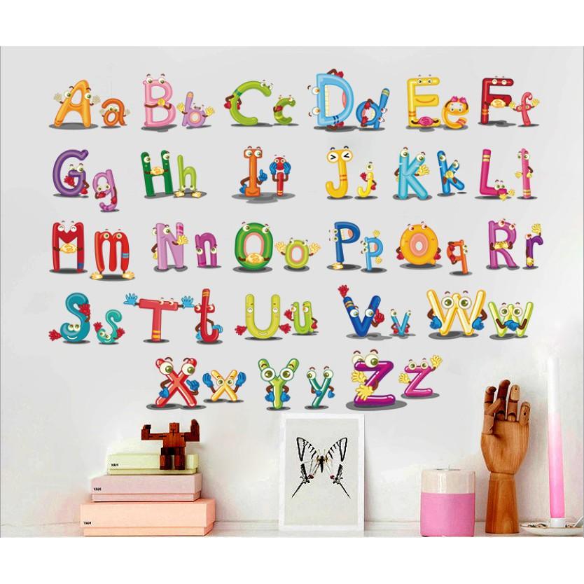 Decal trang trí tường - Bảng chữ cái sắc màu chữ đôi mẫu mới