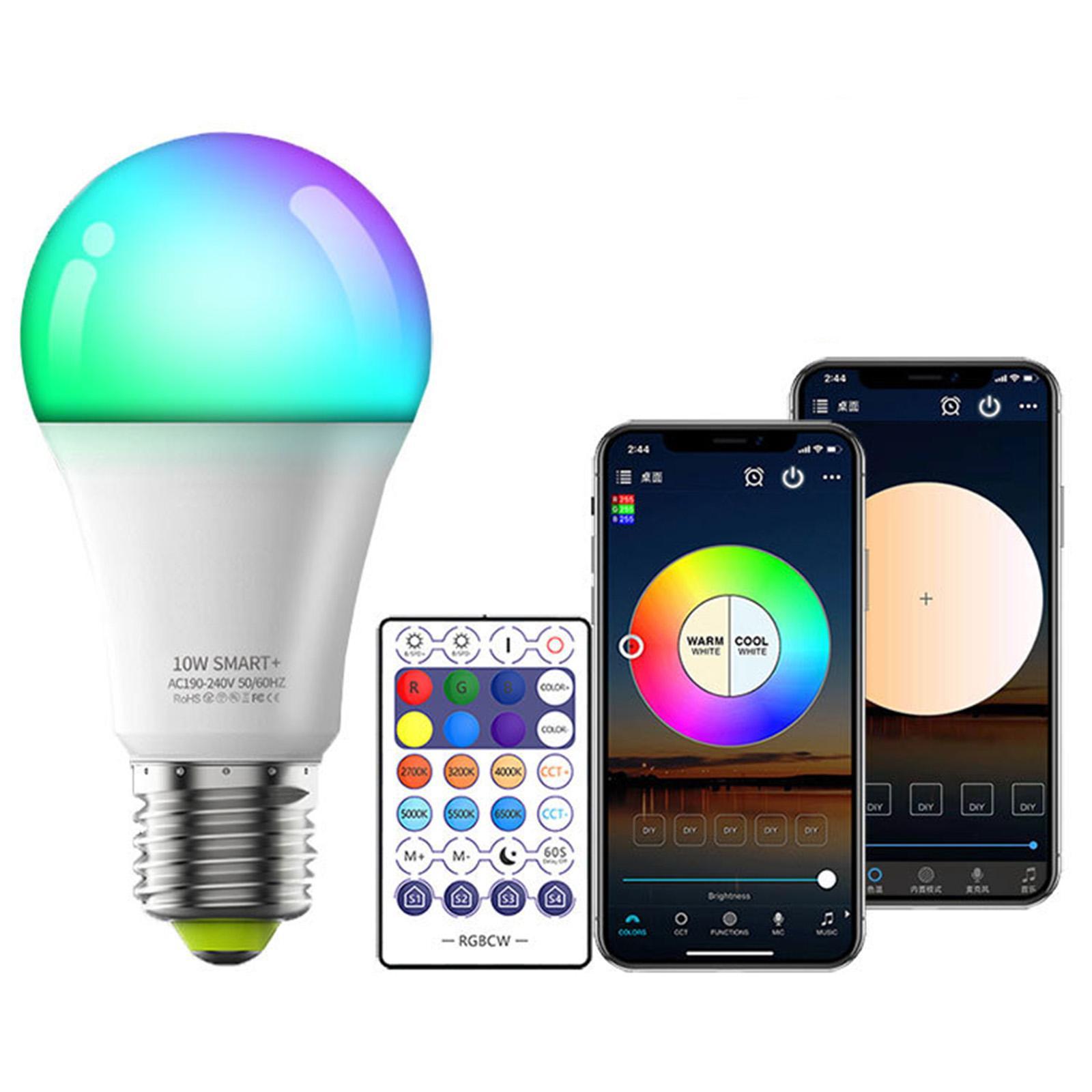 Dimmable Smart Bulb LED Light 10W Remote Control RGB E27 2700K-6500K 350LM