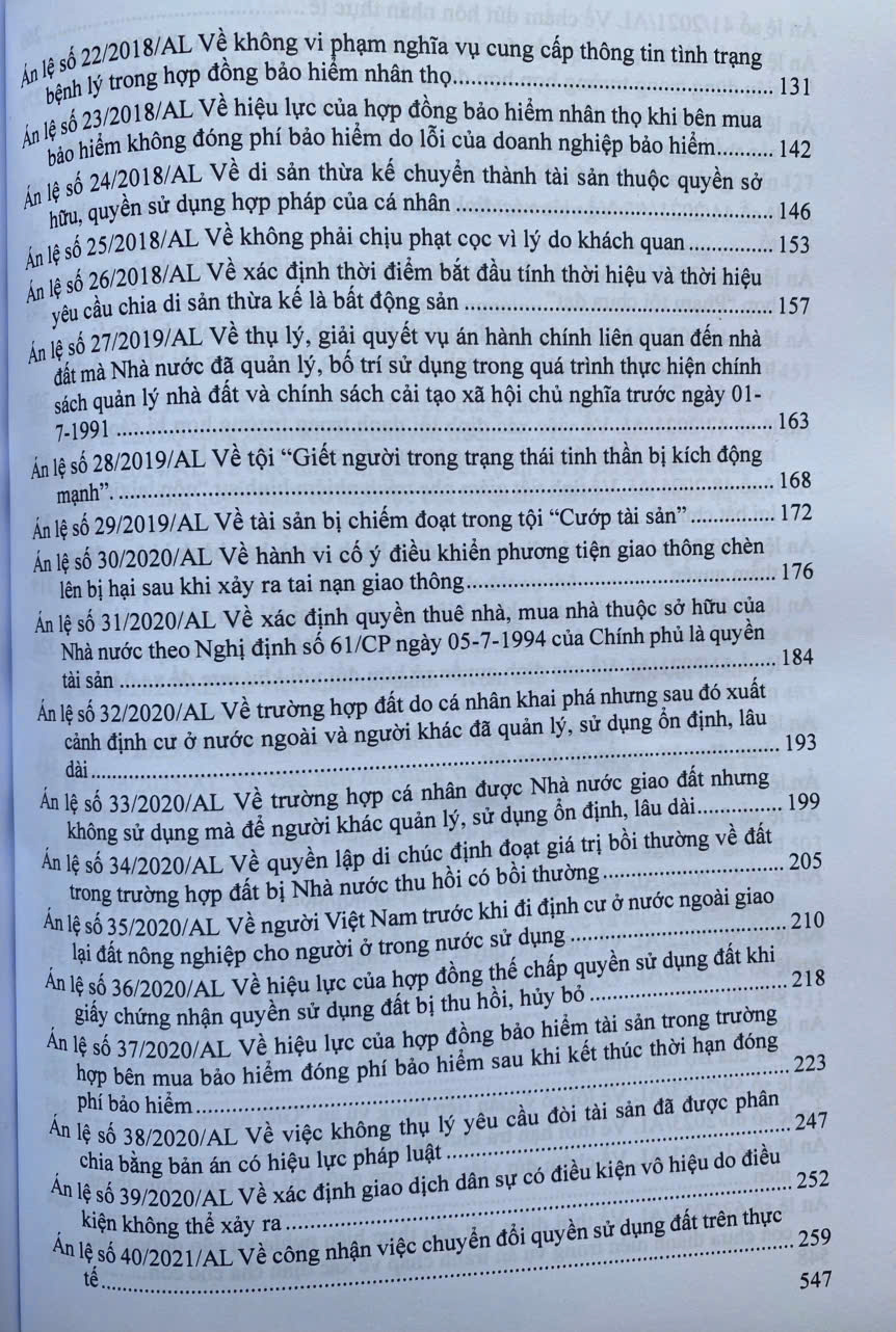 Hệ thống 82 án lệ Việt Nam hiện hành