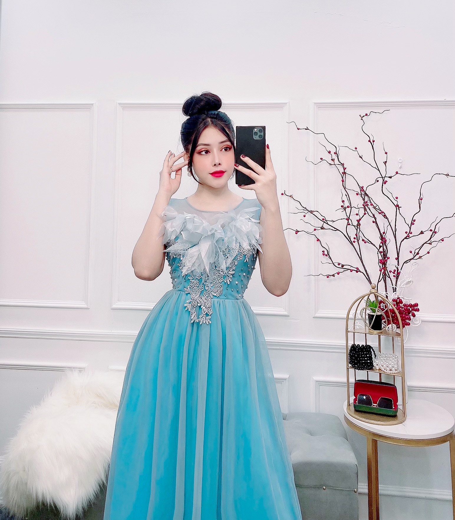 Đầm dự tiệc công chúa phối hoa nổi TRIPBLE T DRESS -size M/L - MS137Y