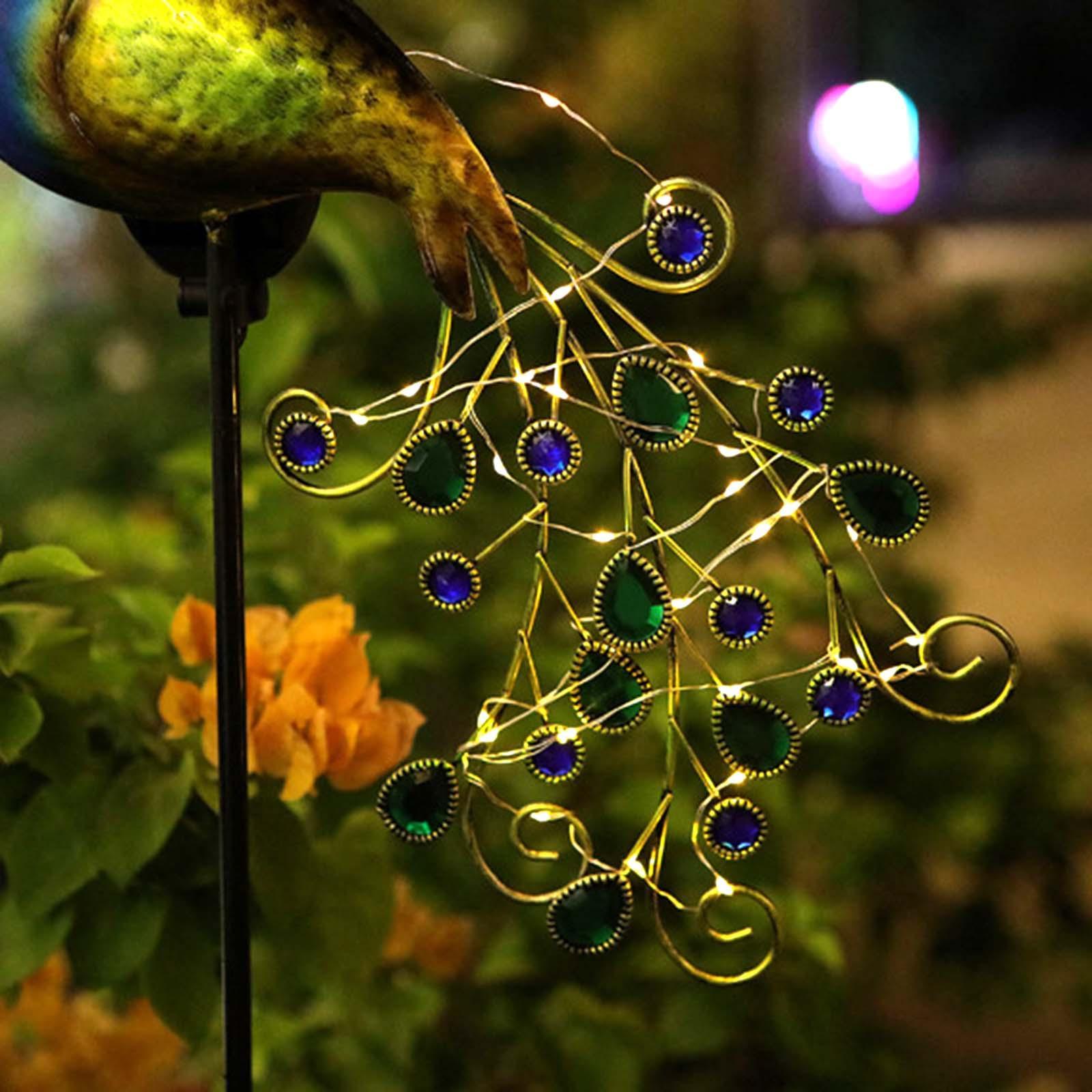 Solar Garden Lights Peacock Figurine Lights Garden Stakes Lamp for Pathway