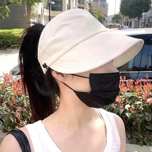 Mũ chống nắng nửa đầu Hàn Quốc, nón vành rộng có nút  đeo khẩu trang, mũ chống nắng buộc tóc đuôi ngựa