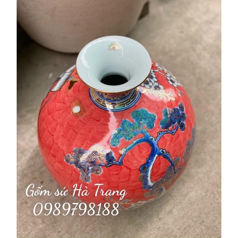 Bình hút tài lộc gốm sứ Bát Tràng cao cấp vẽ hoạ tiết thuận buồm xuôi gió cao 35cm men đỏ