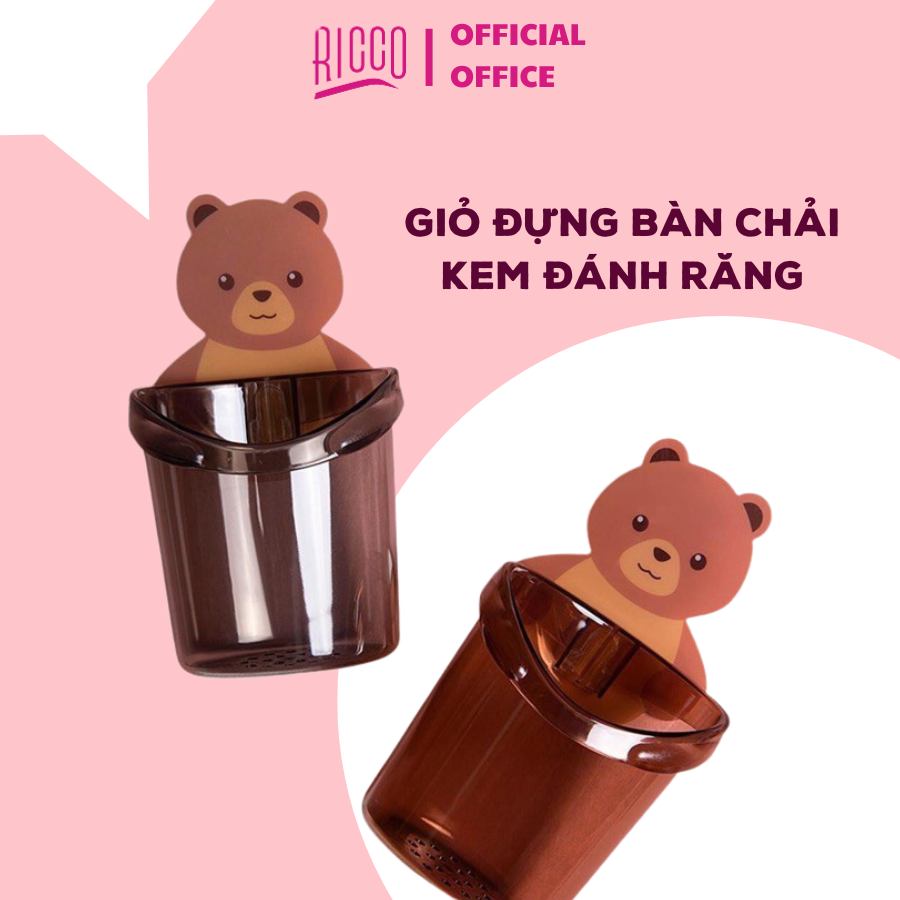 Cốc Gấu Đựng Bàn Chải Kém Đánh Răng Dán Tường Hình Gấu Cute Có Lỗ Thoát Nước Tiện Lợi #188