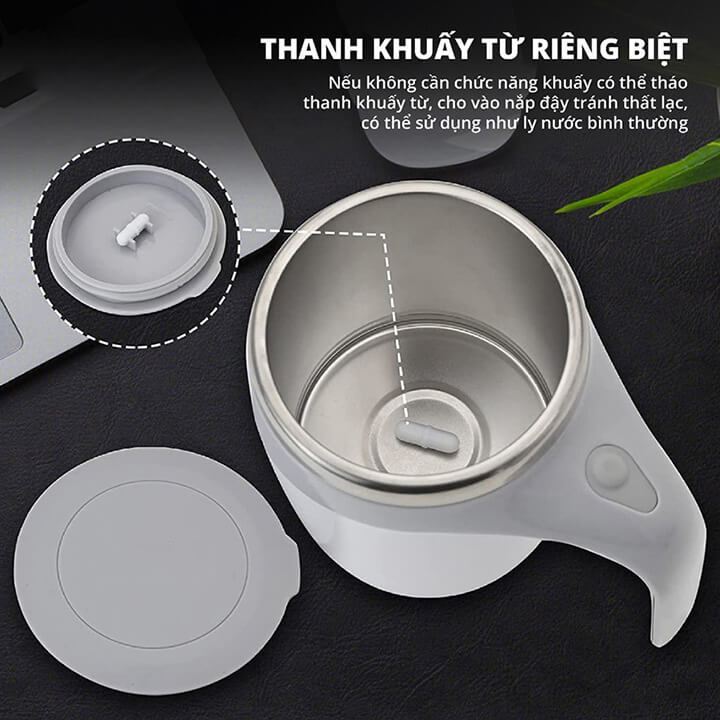 Cốc giữ nhiệt pha cà phê tự khuấy lõi Inox 304 dung tích 380ml, Ly tự khuấy nam châm pha đồ uống, trà Coffee thông minh-XY221