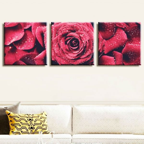 Bộ 3 Tranh Canvas Không Viền Trang Trí Phòng Khách "Hoa Hồng" W150