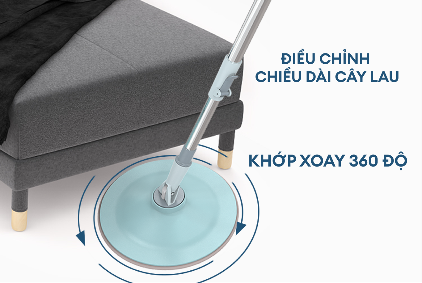 Bộ lau nhà xoay 360 độ thông minh 2 bông lau SUNHOUSE KS-CL235PB - Bảo hành 6 tháng - Hàng chính hãng