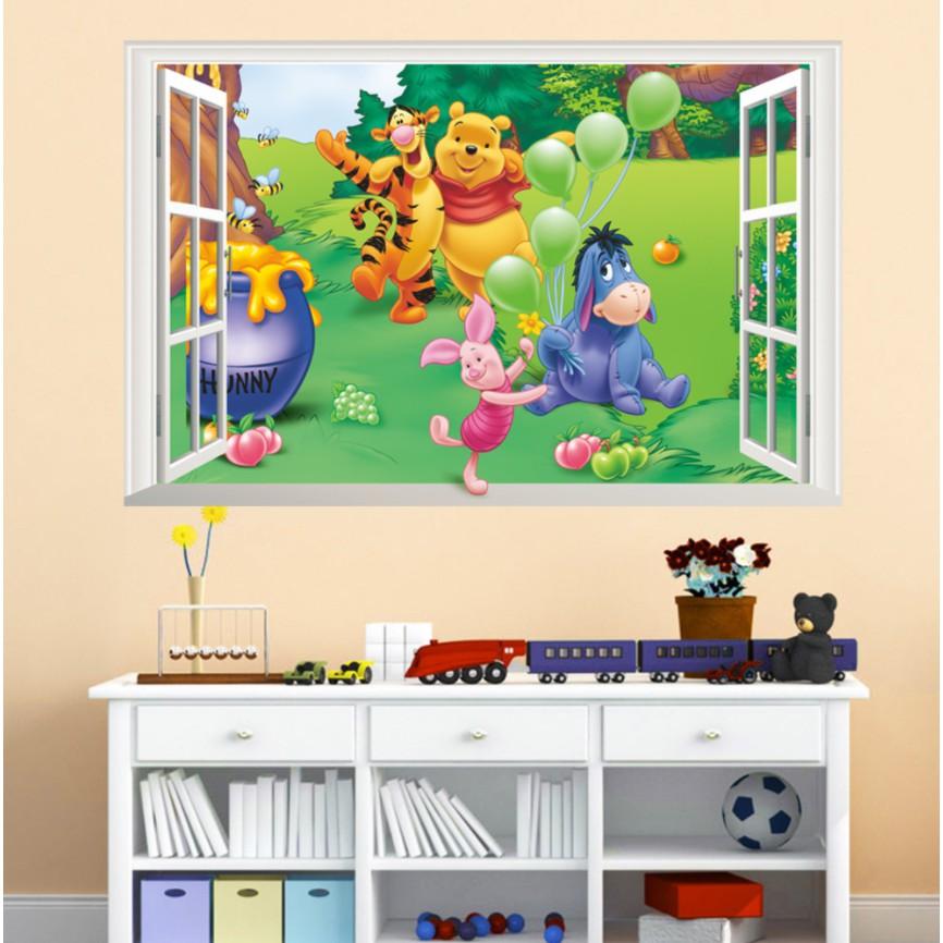 Decal dán tường trang trí - CỬA SỔ GẤU VÀ HỔ LÀ ĐÔI BẠN THÂN