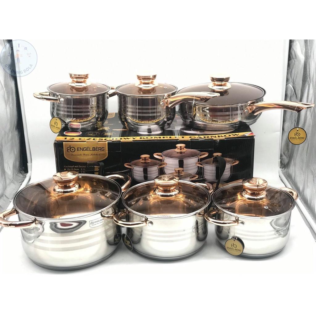 BỘ NỒI ĐỨC 6 MÓN 12 CHI TIẾT - 5 ĐÁY - ĐUN ĐƯỢC TỪ, HỒNG NGOẠI, GAS..