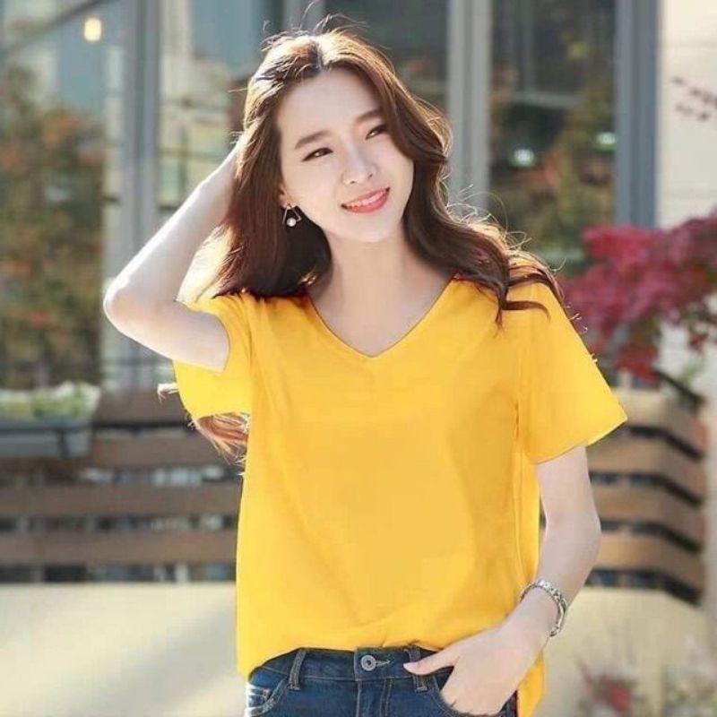 Áo phông nữ trơn cổ tim - chất cotton mát mịn đẹp - nhiều màu - kiểu áo phông basic năng động đi học đi làm đi chơi