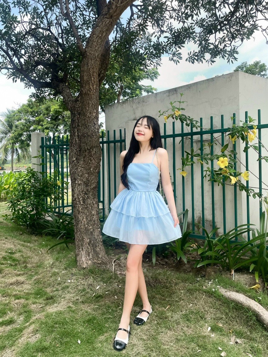 Đầm váy nữ kiểu 2 dây tầng xòe công chúa