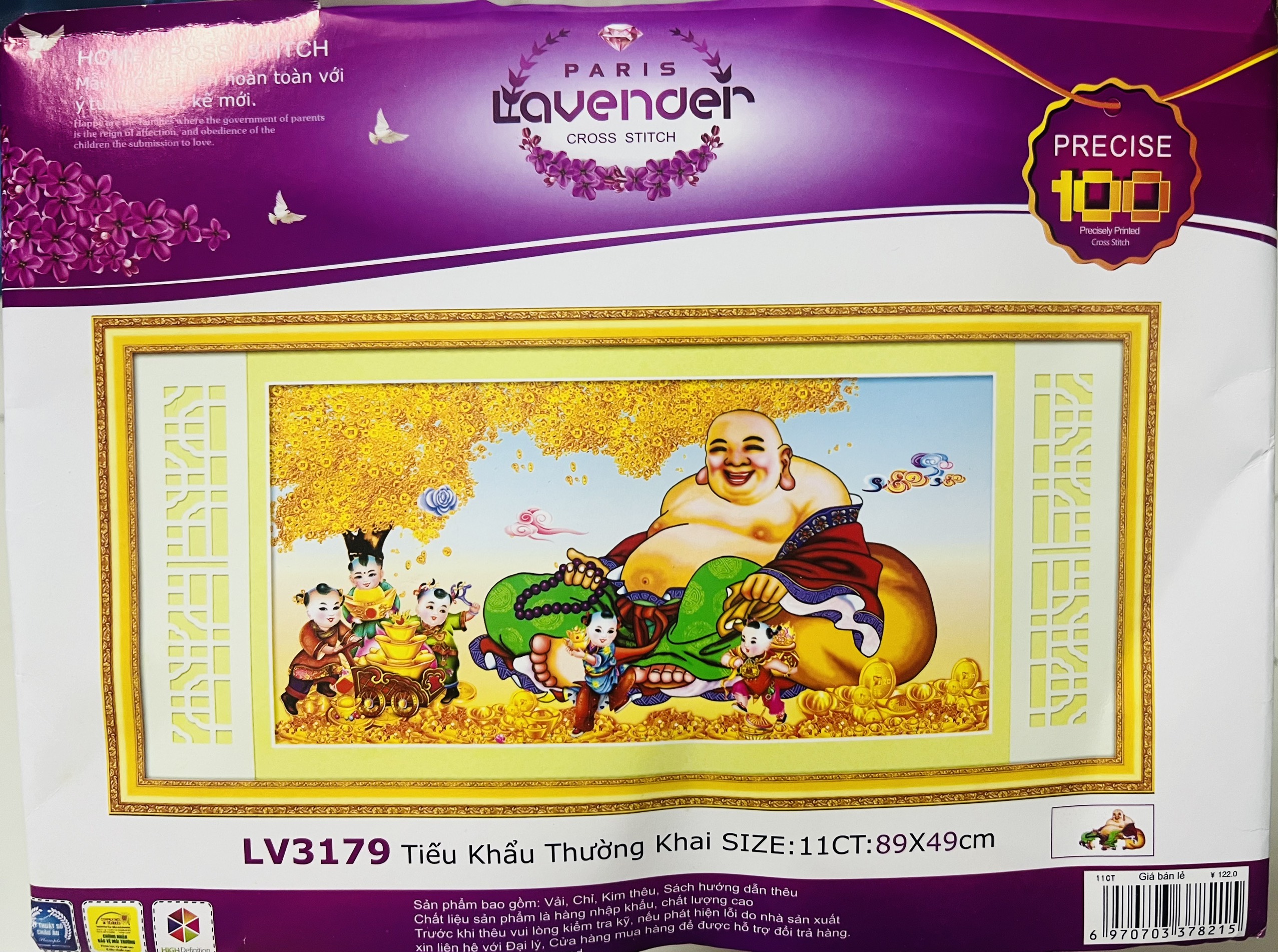 Tranh thêu chữ thập Phật di lặc LV3179, kích thước 89 x 49 cm
