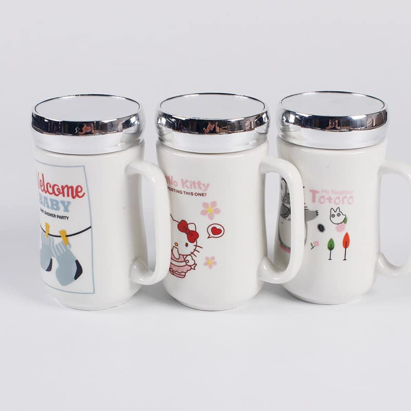 Ly Sứ Uống Trà , Cà Phê 300ml Nắp Trắng Kèm Hộp Và Dụng Cụ Cọ Rửa Ly