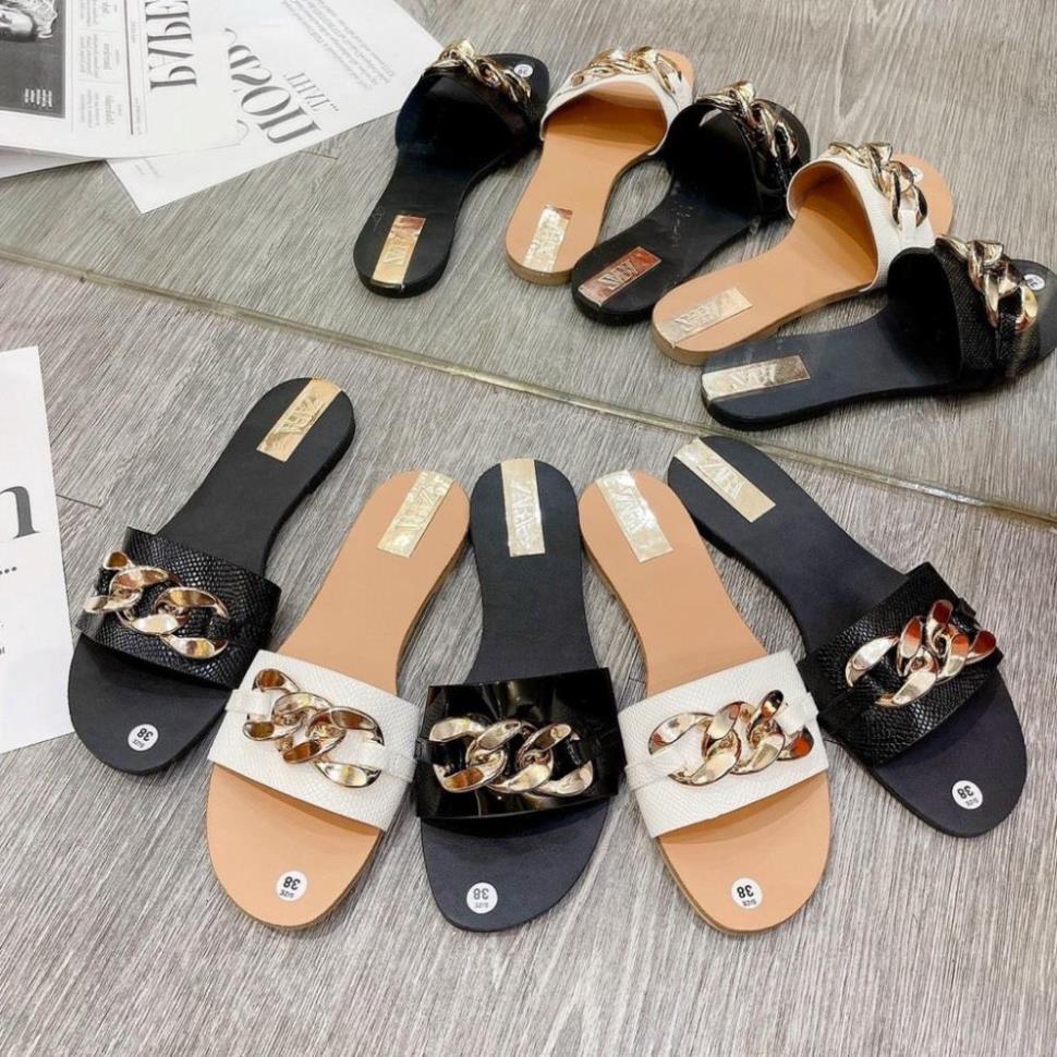 Dép nữ đế bằng quai ngang phối xích ..