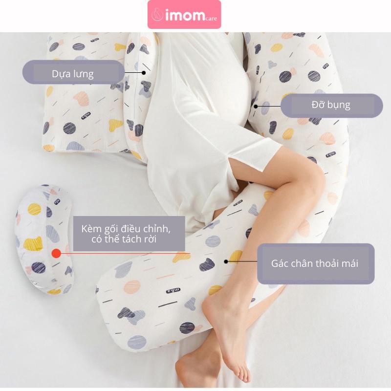 Gối ôm bà bầu cao cấp imom 3 trong 1, thay thế dáng cánh tiên, chữ U, tháo rời dễ dàng, sử dụng cho mẹ và bé - GB3in1