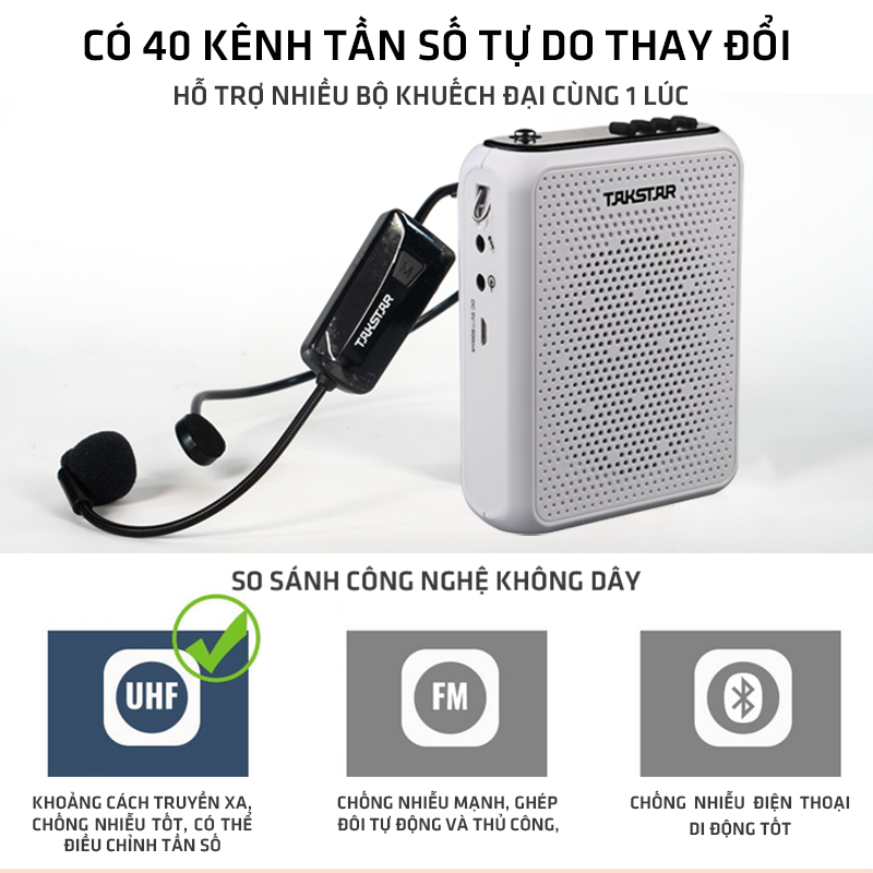 Máy trợ giảng không dây UHF Takstar E300W (Tặng kèm củ sạc) - Hàng chính hãng