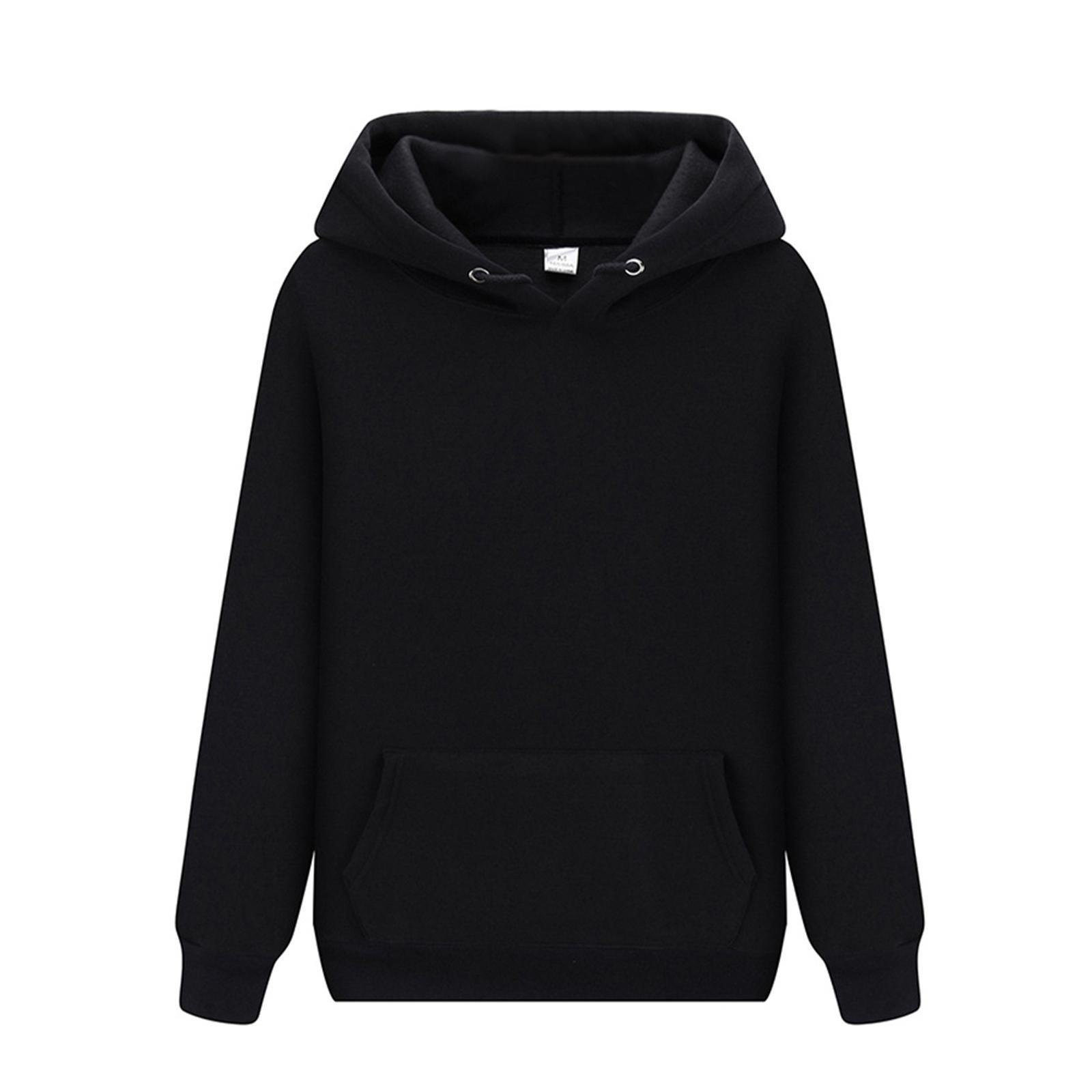 Women Men Pullover Hoodies Autumn Winter Plain Loose Sweatsuit Black S