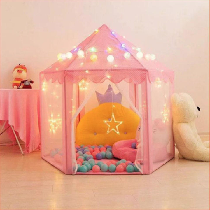 Lều Công Chúa Cho Bé - Lều Cho Bé Hình Lục Giác Phong Cách Hàn Quốc - Tặng kèm 01 dây đèn led nháy 5m