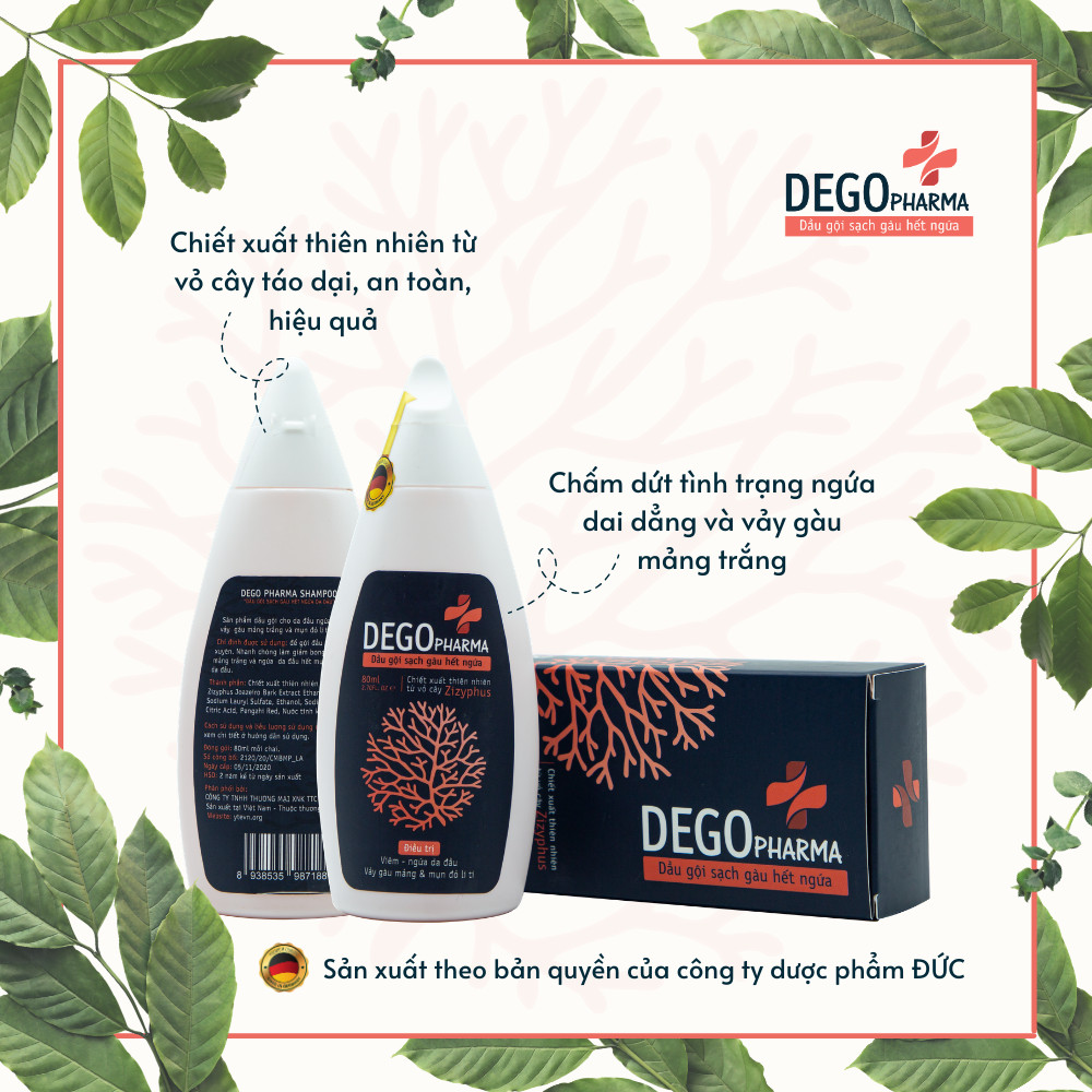 Combo 2 dầu gội sạch gàu hết ngứa Dego Pharma chiết xuất hoàn toàn từ thiên nhiên cải thiện tình trạng vảy nấm (80ml)