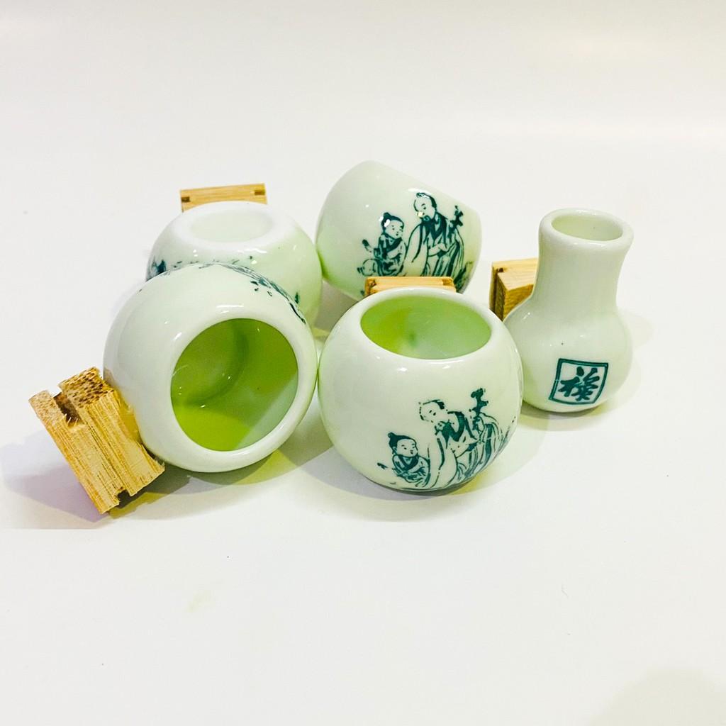 Cóng chim khuyên chất liệu gốm sứ cao cấp họa tiết siêu đẹp - Combo 5 cóng sứ khuyên