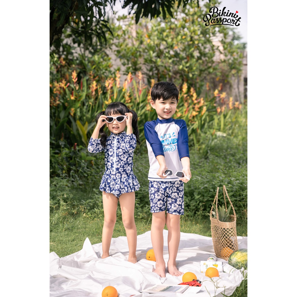 Đồ bơi áo tắm em bé BIKINI PASSPORT KID - Bé trai quần lửng, áo dài - Họa tiết - KD028_NV