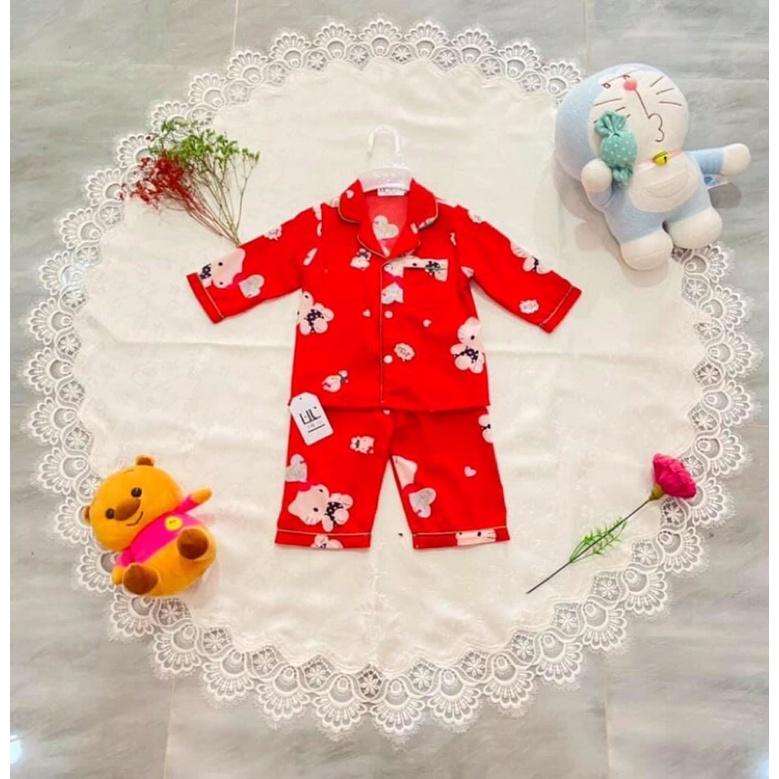 Bộ pijama lụa100d dài H&amp;U cho bé từ 10-18 kí