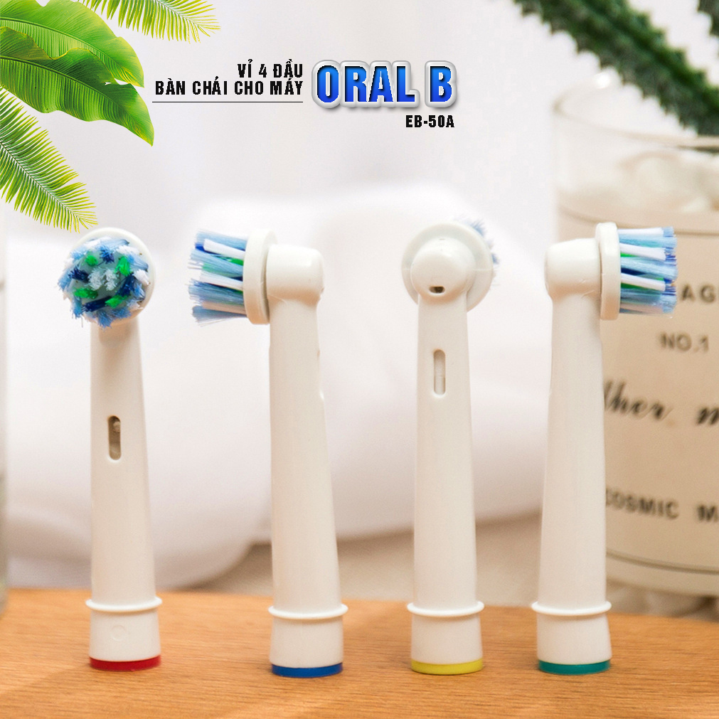 Cho máy Oral B Braun Cross Action EB50A, Bộ 4 đầu bàn chải đánh răng điện đánh tan mảng bám Minh House