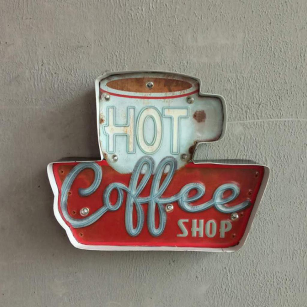 3D Metal Tin Sign Coffee Plaque LED Light Box Cafe Pub Bar