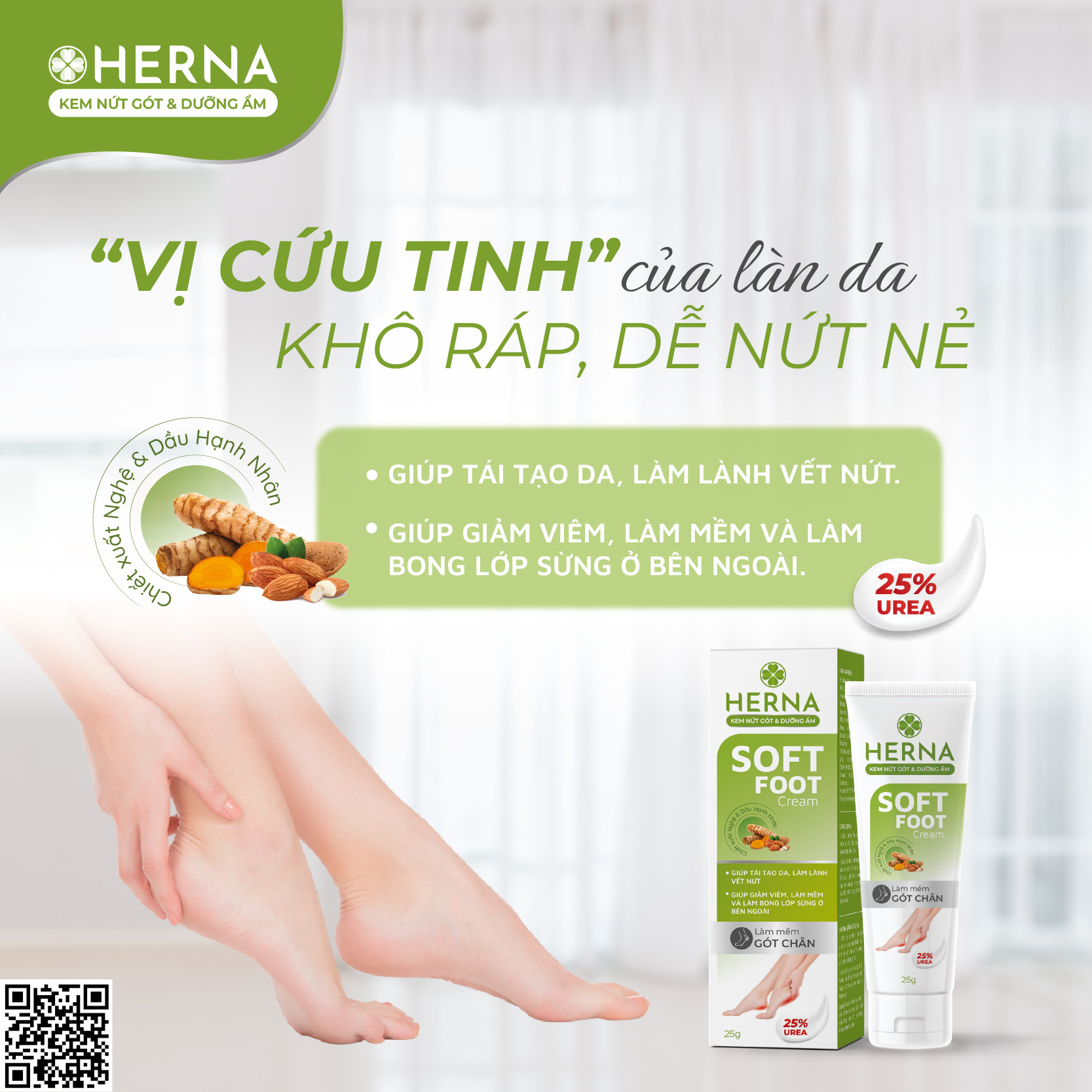 KEM NỨT GÓT &amp; DƯỠNG ẨM Herna - Giúp cải thiện tình trạng da khô rát, nứt nẻ, bong tróc, sần sùi