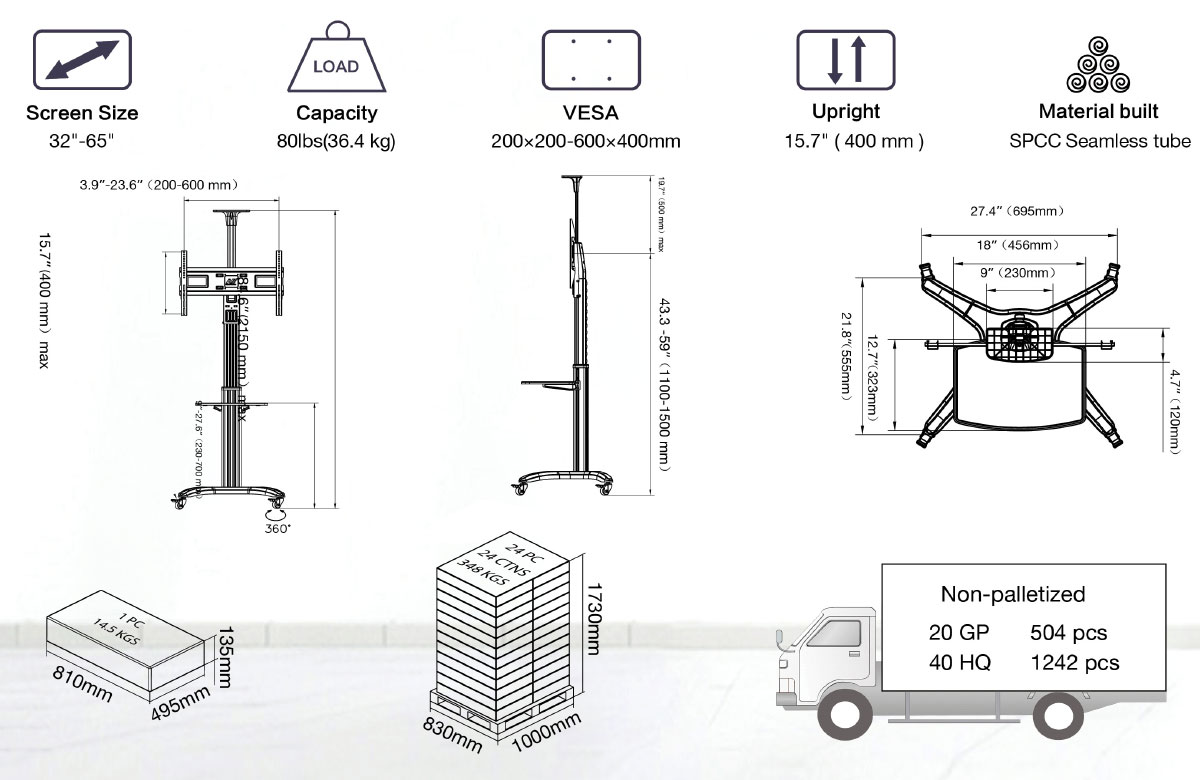 Giá treo tivi di động North Bayou AVF1500-50-1P Hàng chính hãng - ZAMACO AUDIO