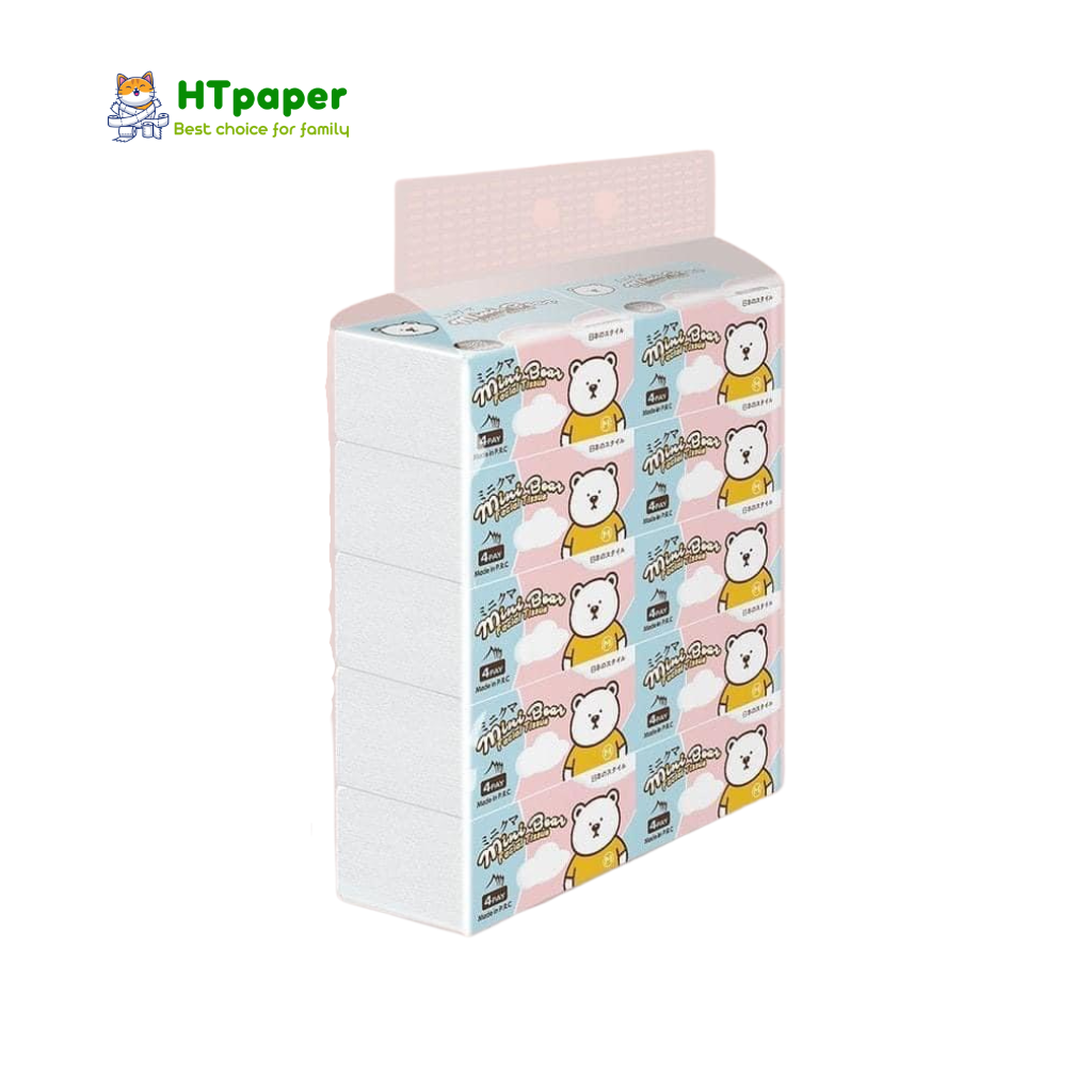 COMBO 10 gói Khăn Giấy Rút Mini Bear gói 300 tờ x 4 lớp - HTpaper