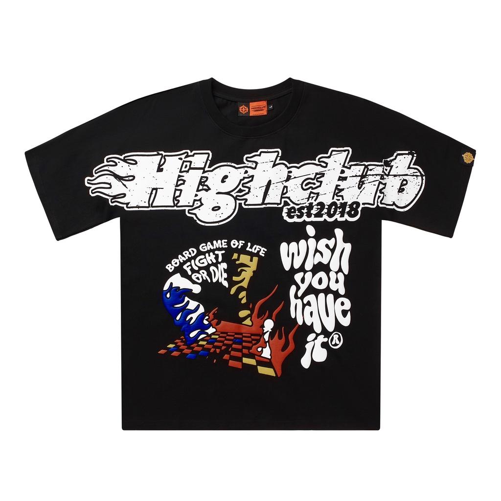 Áo Thun LUDO Tay Lỡ Unisex Nam/Nữ Đen Cổ Tròn - HIGHCLUB