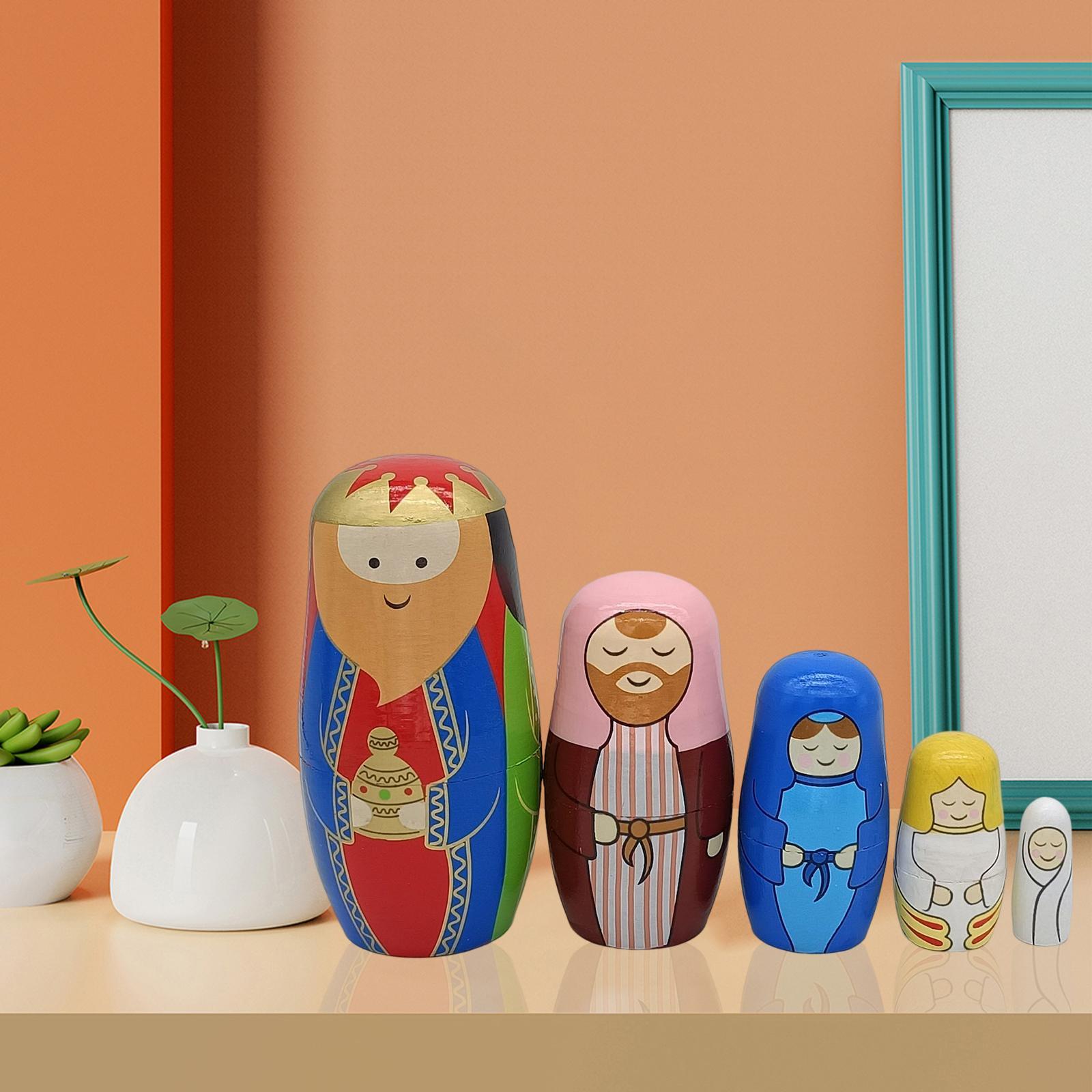 5Pcs Lovely Matryoshka Decoration Russian Nesting Dolls for Christmas Kids