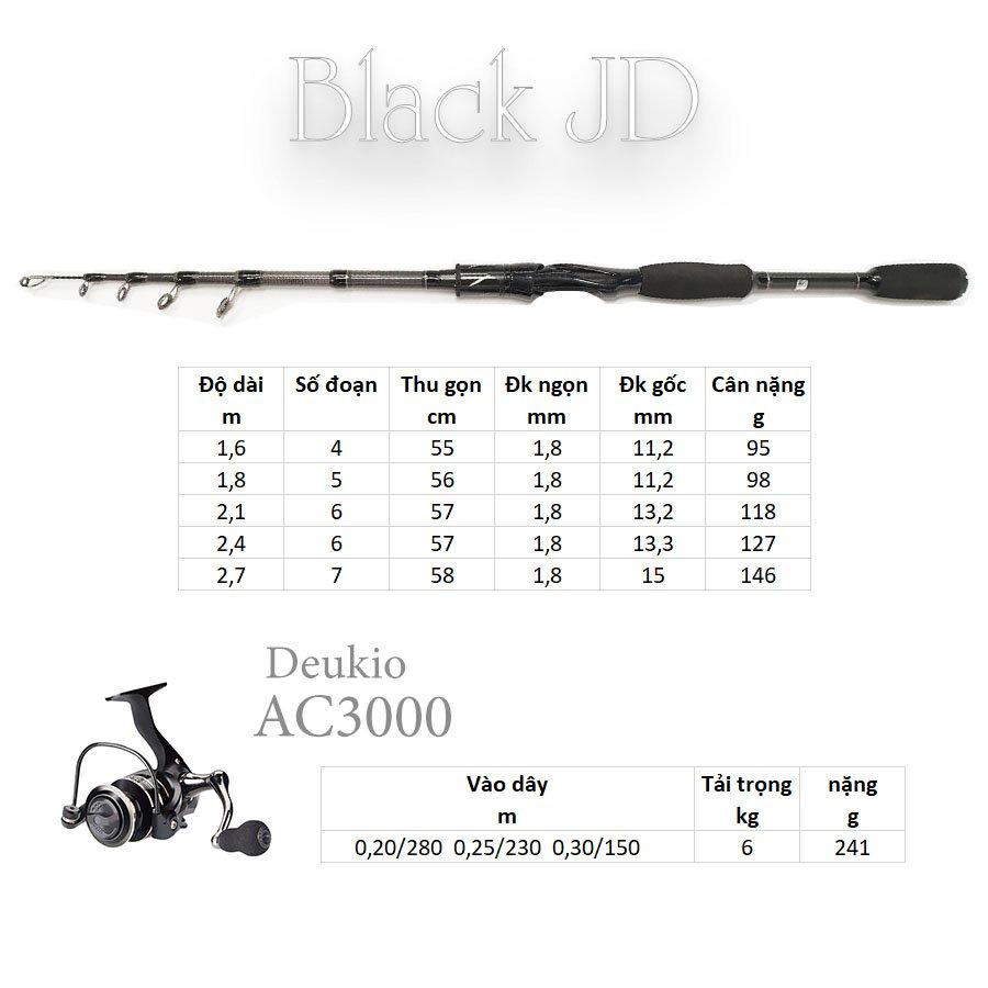 Bộ cần câu lure máy Đứng JD rút gọn 60cm chất liệu carbon độ dài 1m6 - 1m8 - 2m1 - 2m4 - 2m7 kèm máy ngang và hộp mồi lu