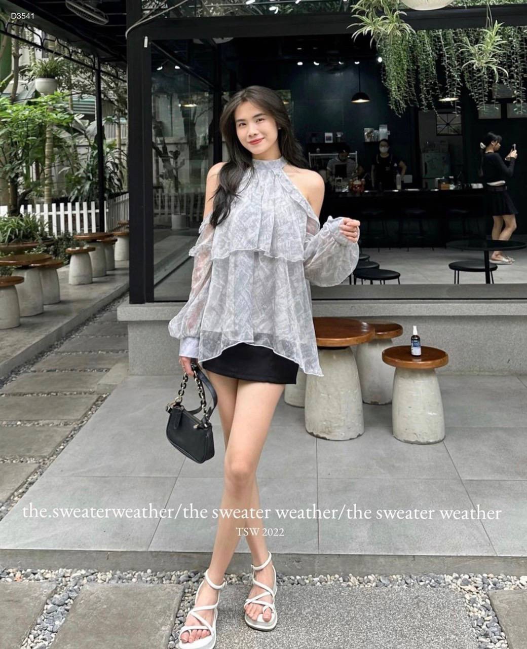 ÁO KIỂU DÂY YẾM HOA KHOÉT TRỄ VAI TAY BỒNG ĐI CHƠI ĐI BIỂN DẠO PHỐ ĐI TIỆC