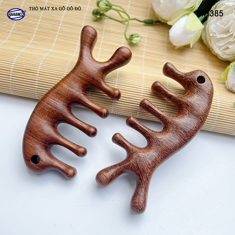 Dụng Cụ Mát Xa Tai Thỏ 5 Răng Gỗ Gõ Đỏ Thư Giãn Giảm Dụng Tóc - HAHANCO - MH385
