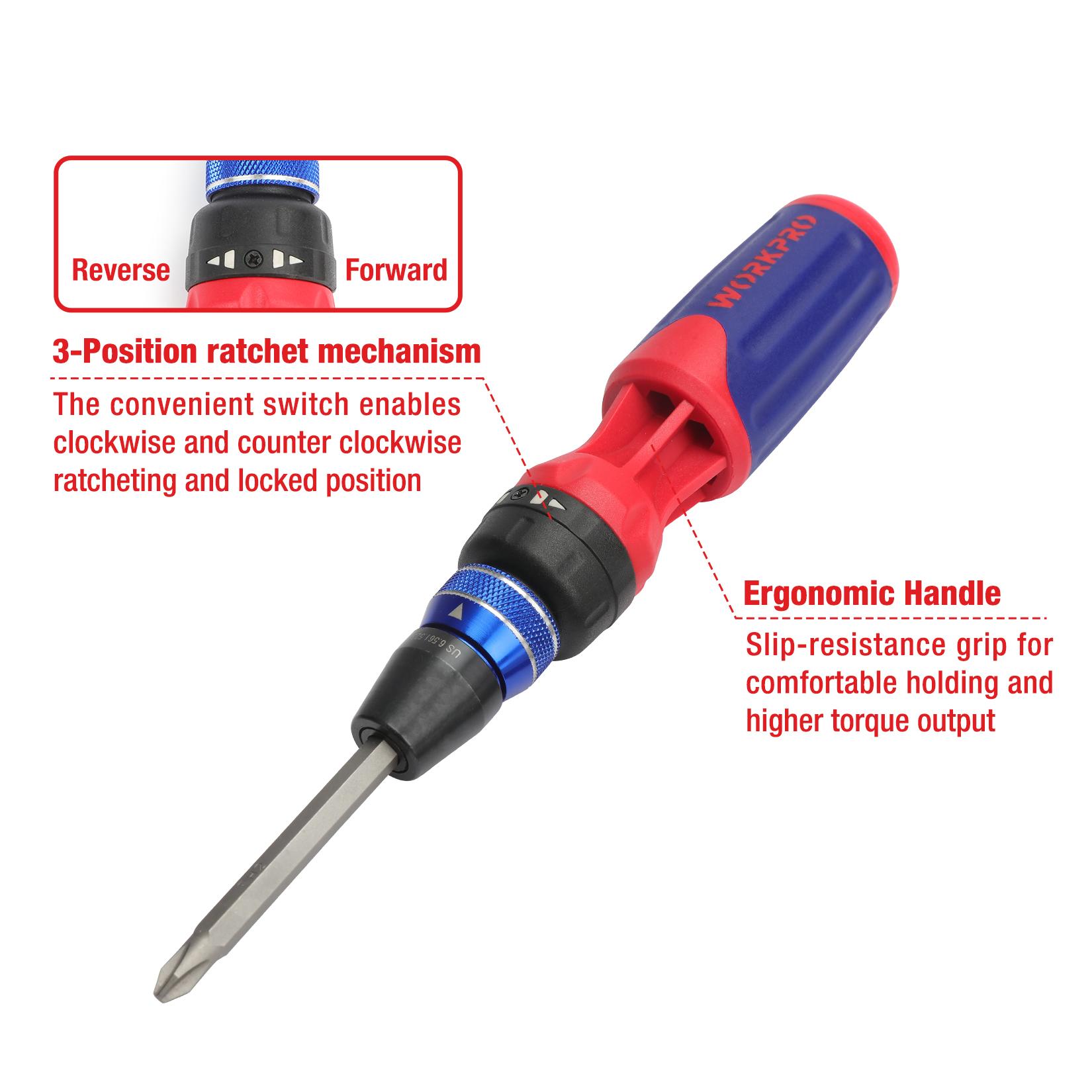 WorkPro Ratcheting Vroblriver Set 12 trong 1 bộ bit tuốc nơ vít với cơ chế tải nhanh S2 bit bộ vít