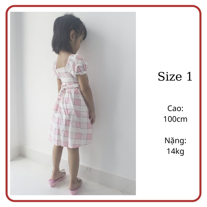 Đầm bé gái caro kiểu dáng váy xòe, chất liệu vải voan từ sợi nhân tạo, màu sắc tươi sáng - TiVung chuyên đầm váy nữ